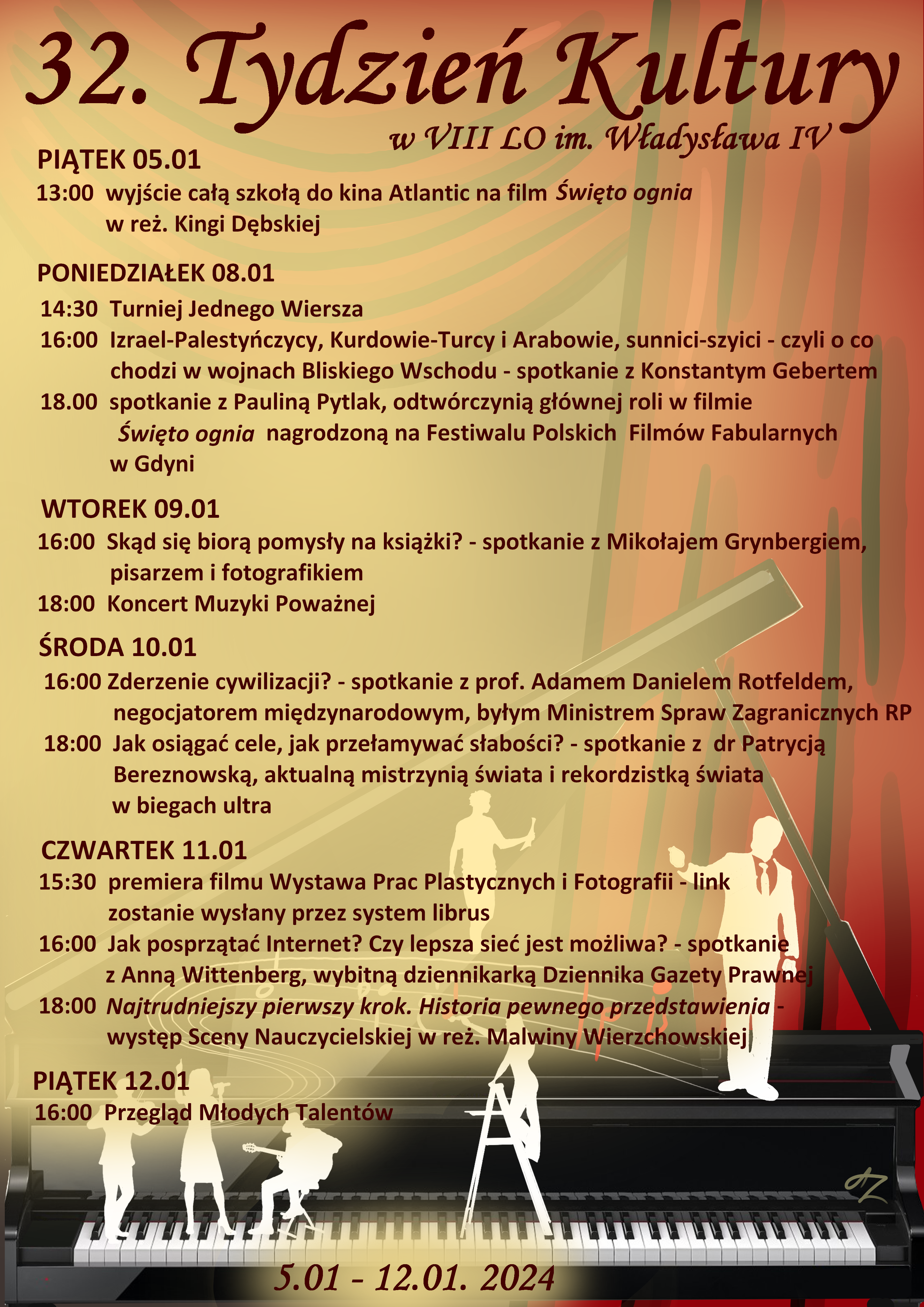 Plakat przedstawiający program spotkań w Tygodniu Kultury